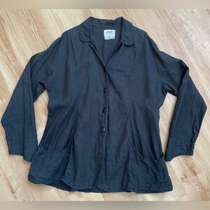 Flax 100% linen tunic button up shirt jacket shacket large black dark gray
